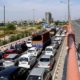 Huge traffic jam seen at UP border during the fourth phase of nationwide lockdown to curb the spread of coronavirus, in New Delhi on Monday
