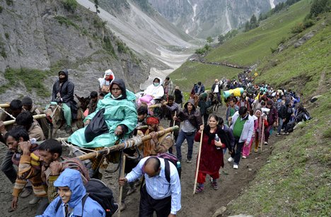 J-K: Fresh batch of pilgrims leave for Amarnath Yatra from Pantha Chowk base camp in Srinagar