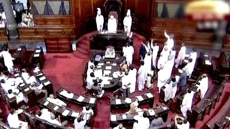 Amid opposition protests, 19 MPs  suspended from the Rajya Sabha