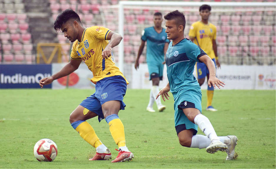 Players of Kerala Blasters and Army Green during match.