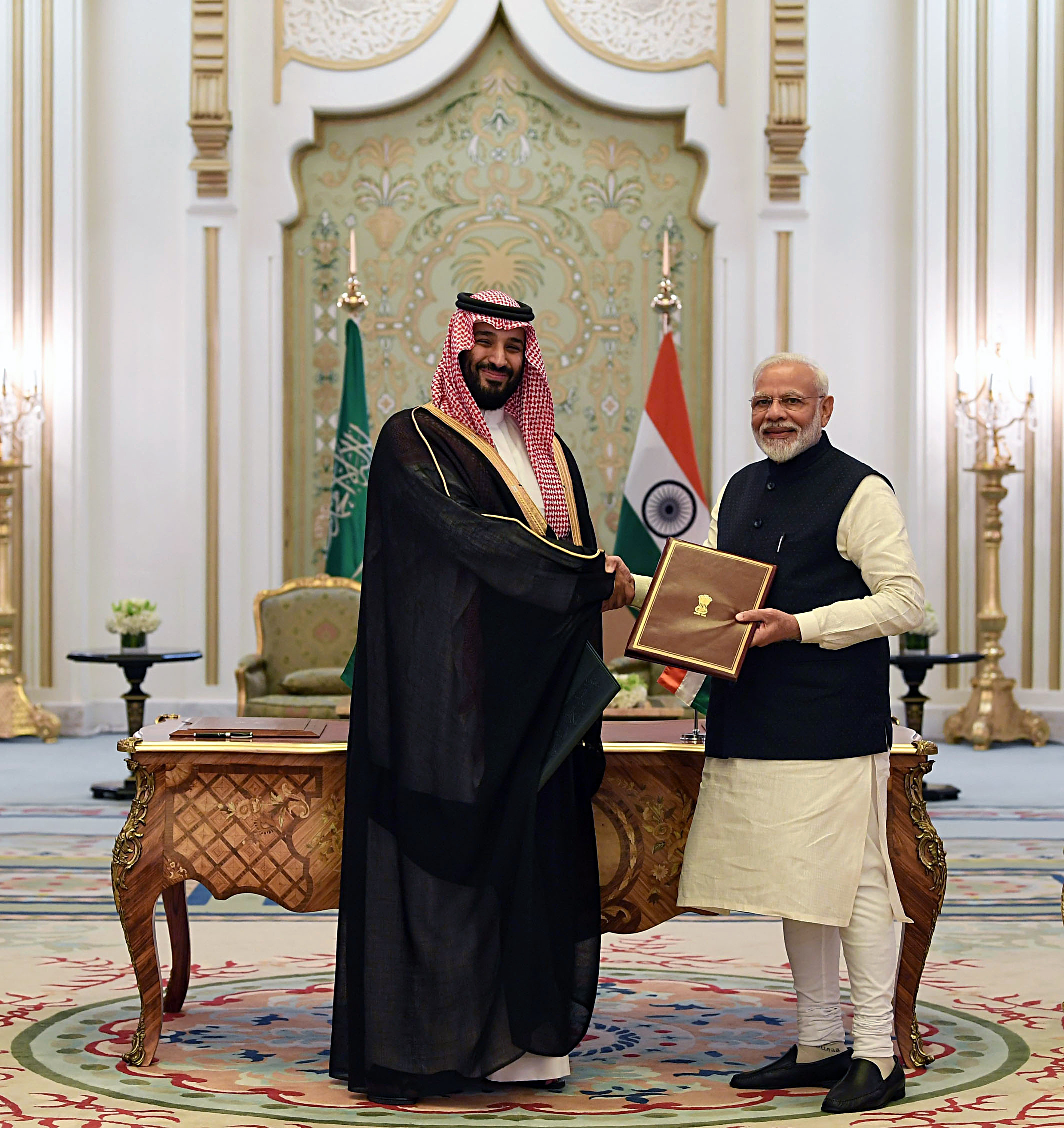 Prime Minister Narendra Modi and Crown prince Mohammed Bin Salman at Riyadh in 2019