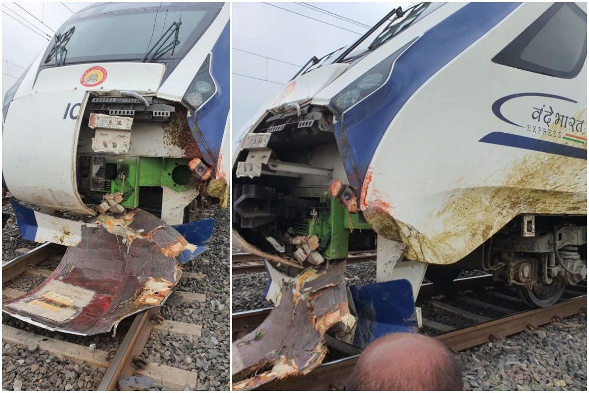 Gandhinagar-Mumbai Vande Bharat Express coach damaged from collision with animals