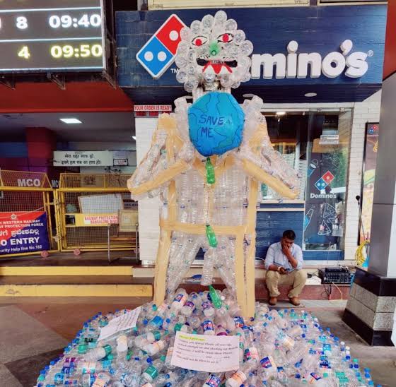 A sculpture made from plastic bottles on Bengaluru railway station draws PM Modi’s and public’s attention