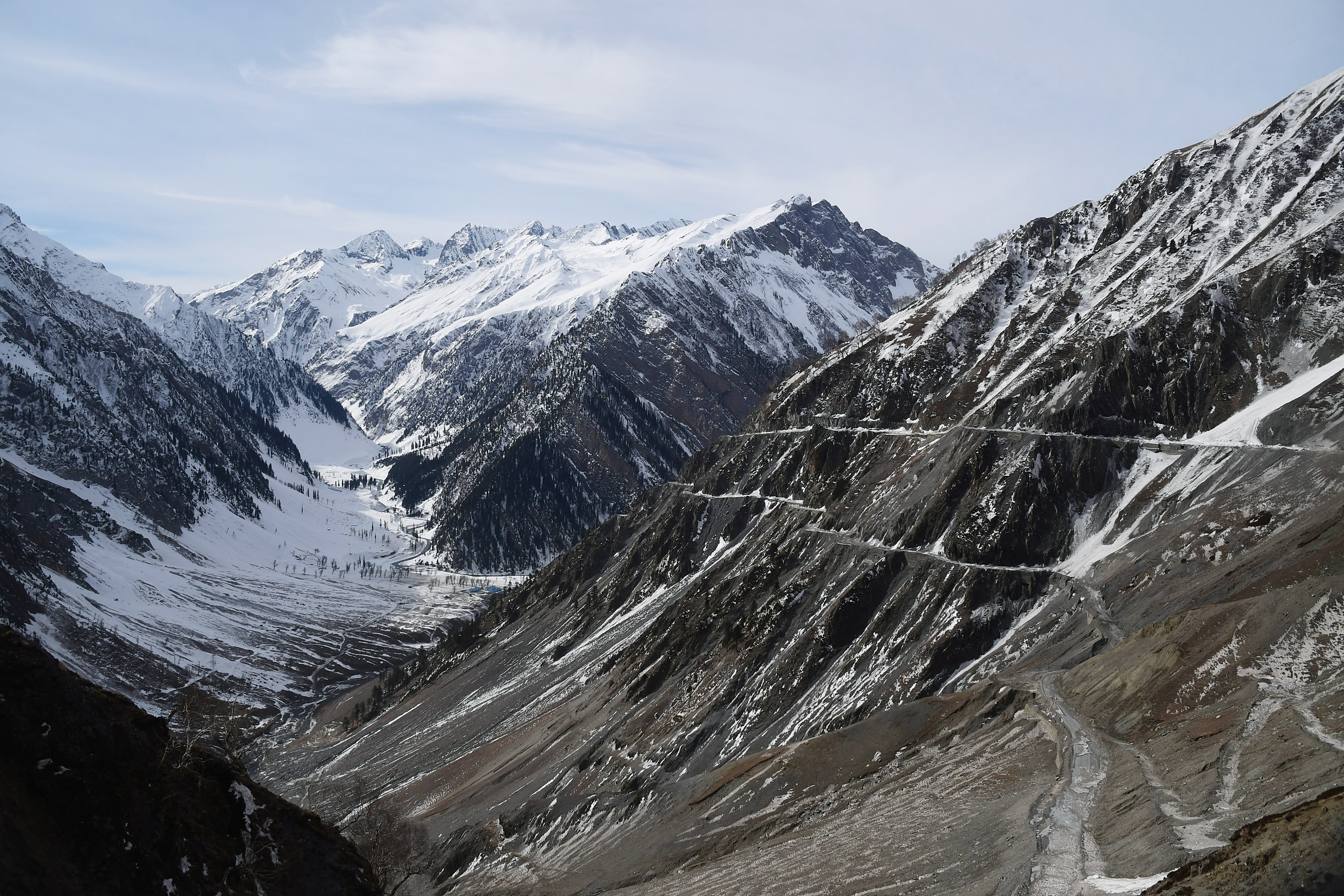 Snow-covered mountains on the Srinagar-Leh Highway