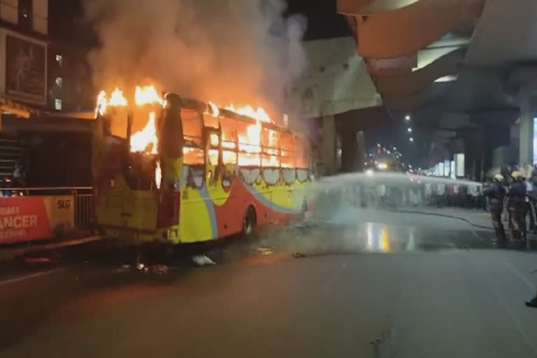 Bus catches fire in Telangana’s KPHB colony; no causality.
