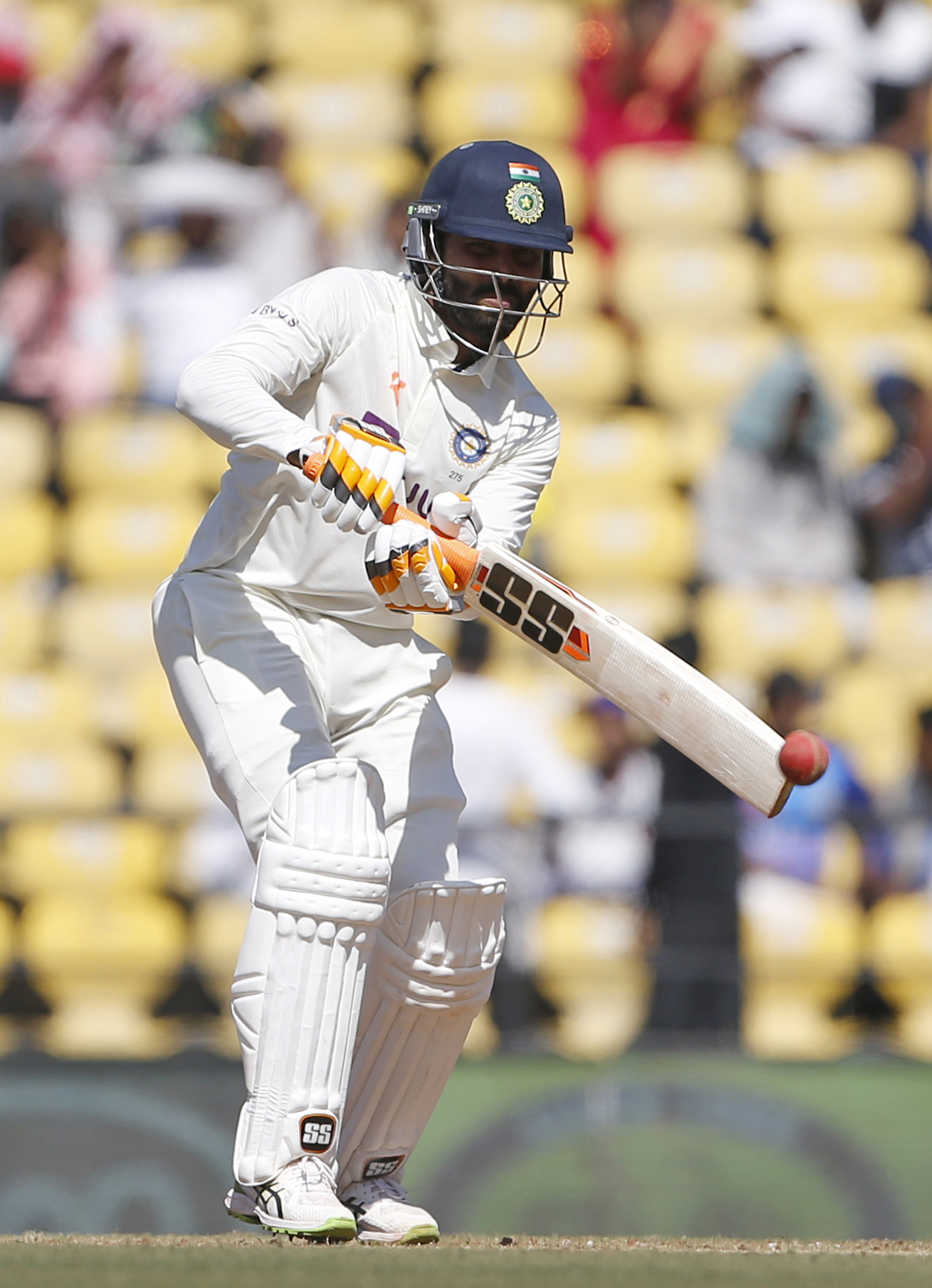 Ravindra Jadeja plays a shot during 2nd day of the first Test