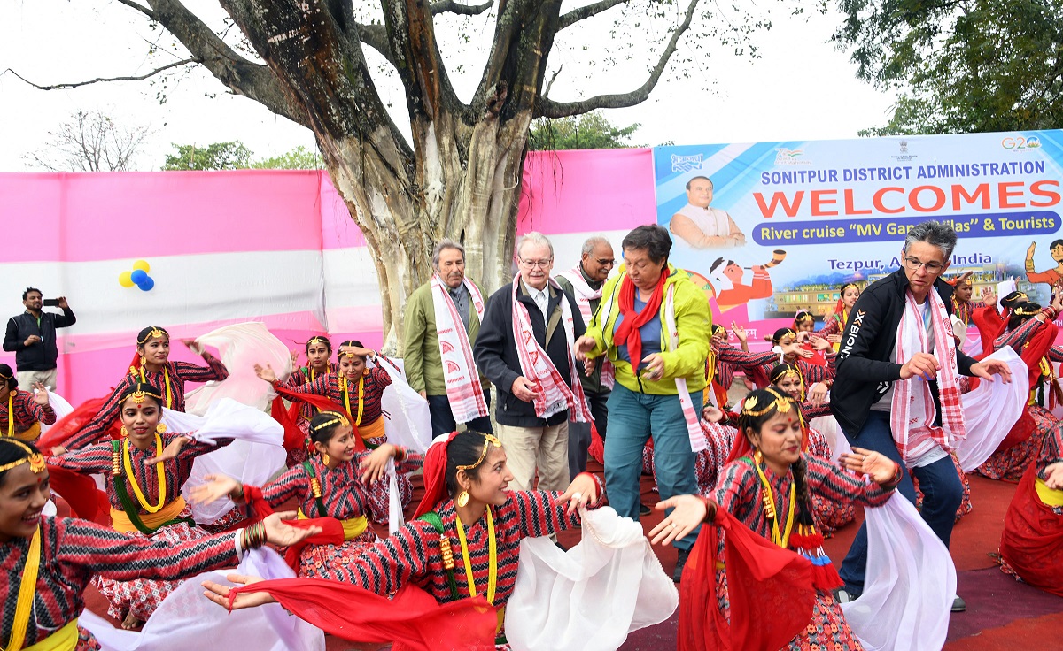 Tourists of MV Ganga Vilas attend a traditional dance programme