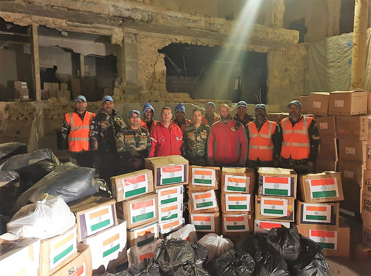 Indian Army crew distributes supplies to Syria and Aleppo