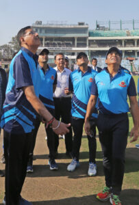 Delhi CP, Sanjay Arora during the toss between CP XI and Media XI