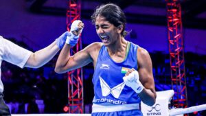 Nitu Ghanghas on being announced the winner at the finals of World Boxing C’ships 2023