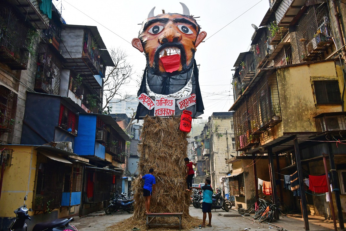 Members of Veer Netaji Krida Mandal made an effigy ahead of Holika Dahan