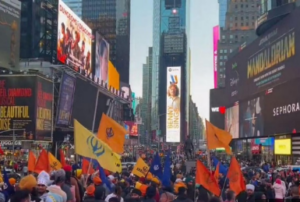 Khalistan supporters protest at Times Square in New York