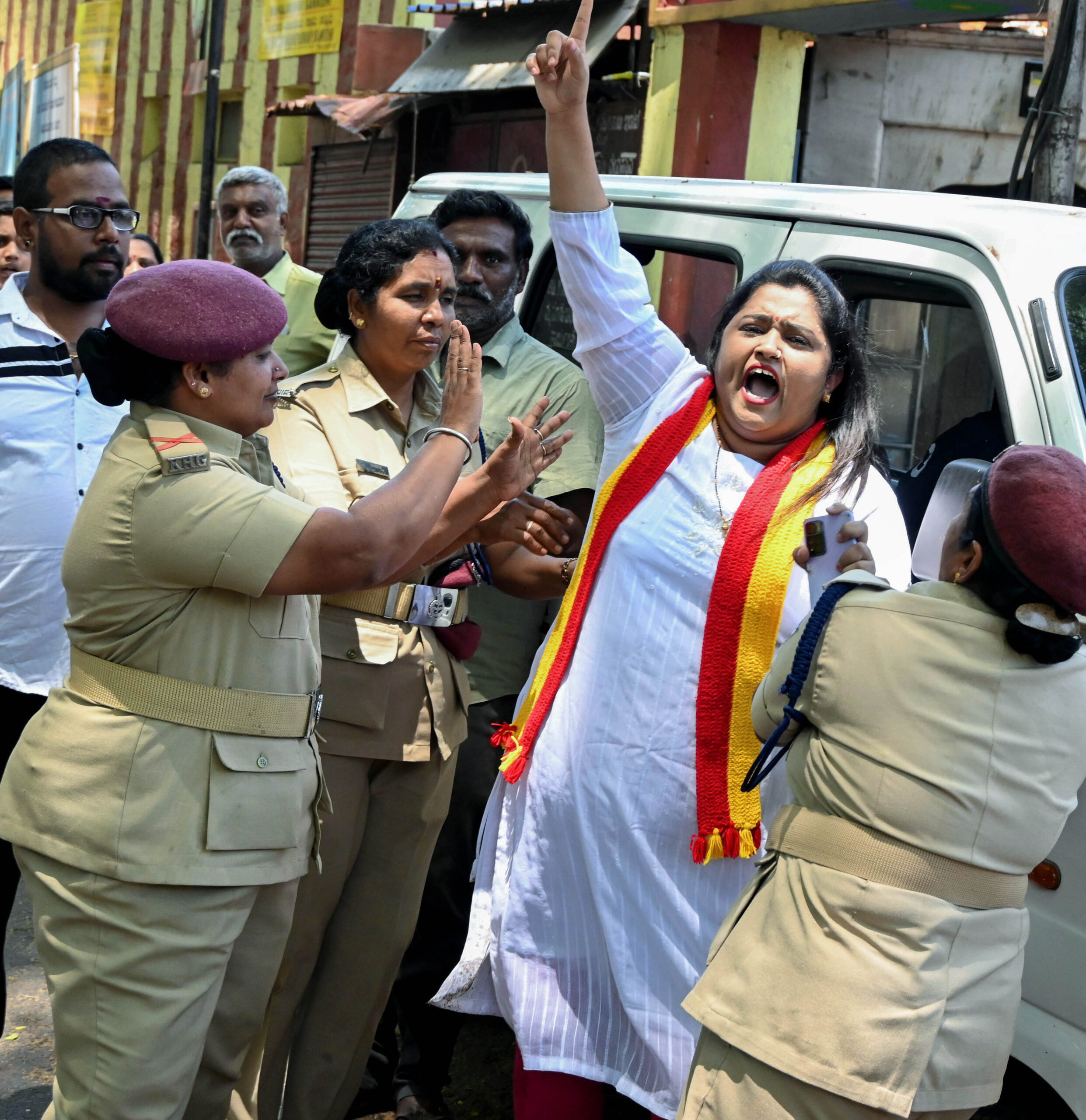 Workers from the Karnataka Rakshana Vedike protesting Amul’s entry were detained