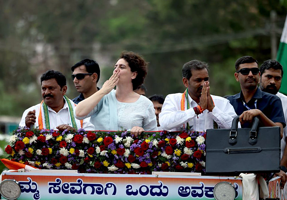 Priyanka Gandhi Vadra holds a roadshow ahead of Karnataka assembly elections.