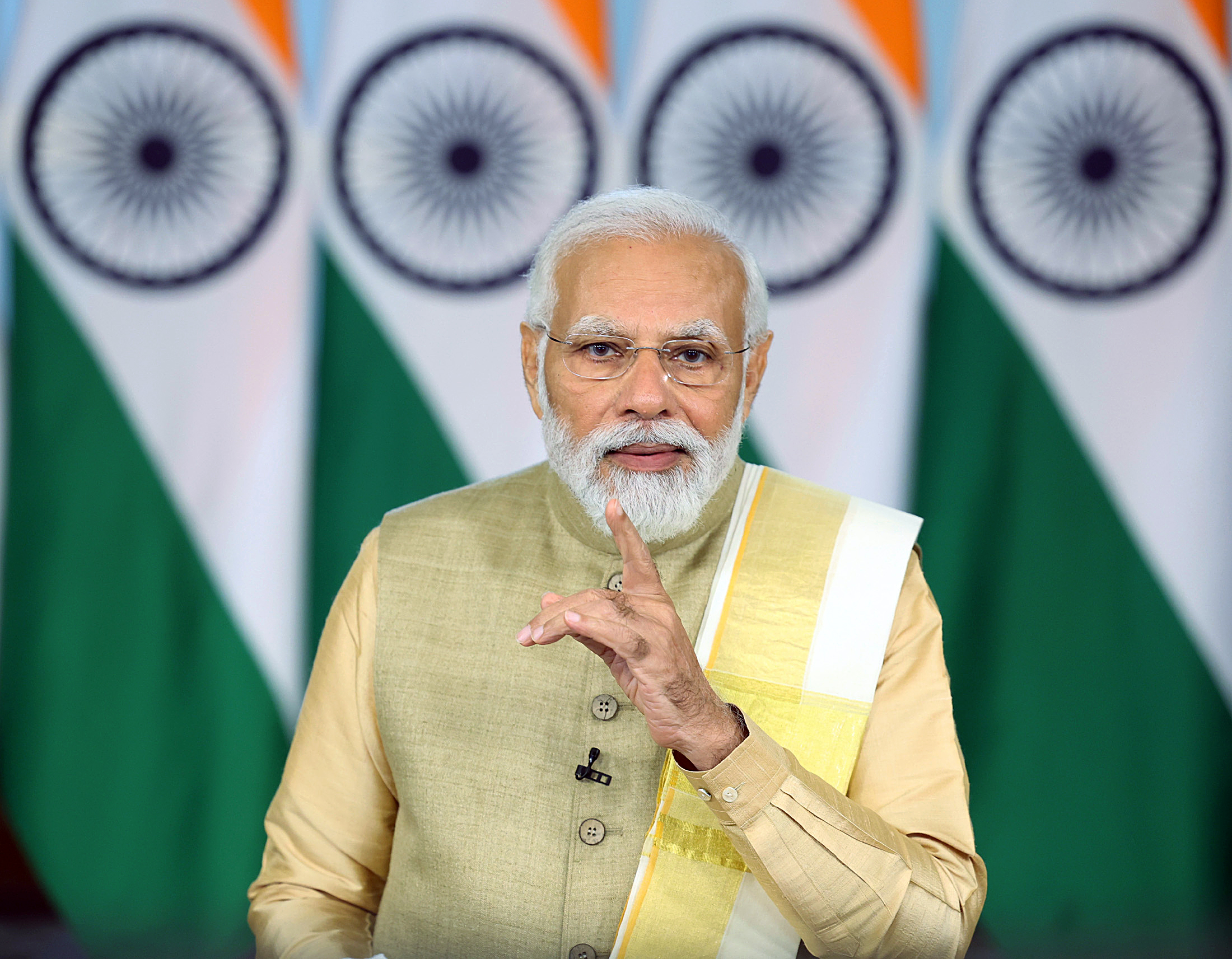 Prime Minister Narendra Modi addressing a programme of Sree Seetharama Swamy Temple in Thrissur via video message, in Thrissur.