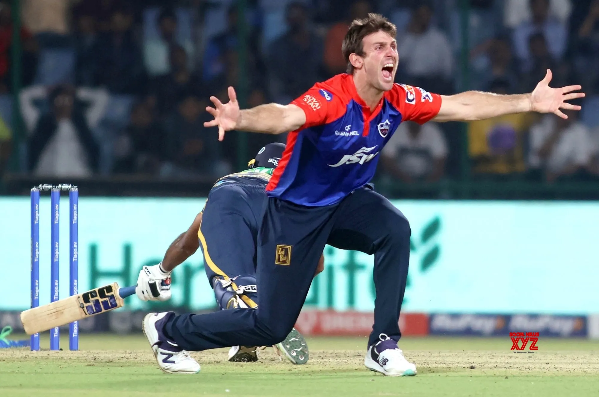 Mitchell Marsh celebrates the dismissal of GT’s Vijay Shankar