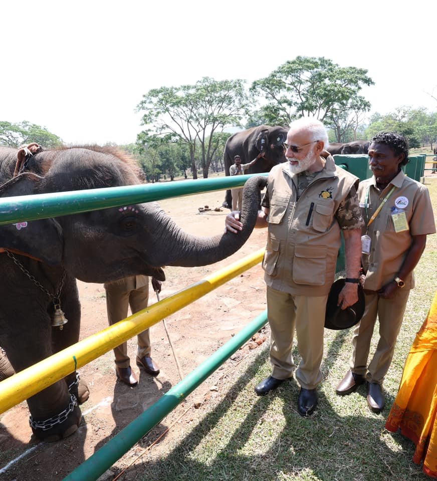 PM Modi takes 20 KM safari to meet Oscar-famed elephant, Bomman & Bellie