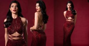 Jacqueline Fernandez paints the town red in a red shimmery outfit