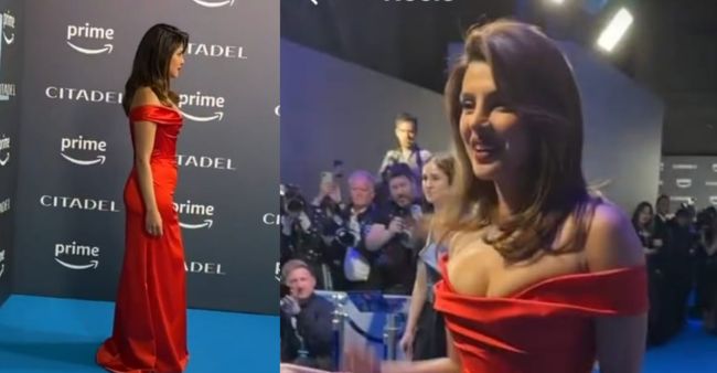 Priyanka Chopra looks ravishing in a bold red dress as she makes an appearance at the Citadel premiere in London