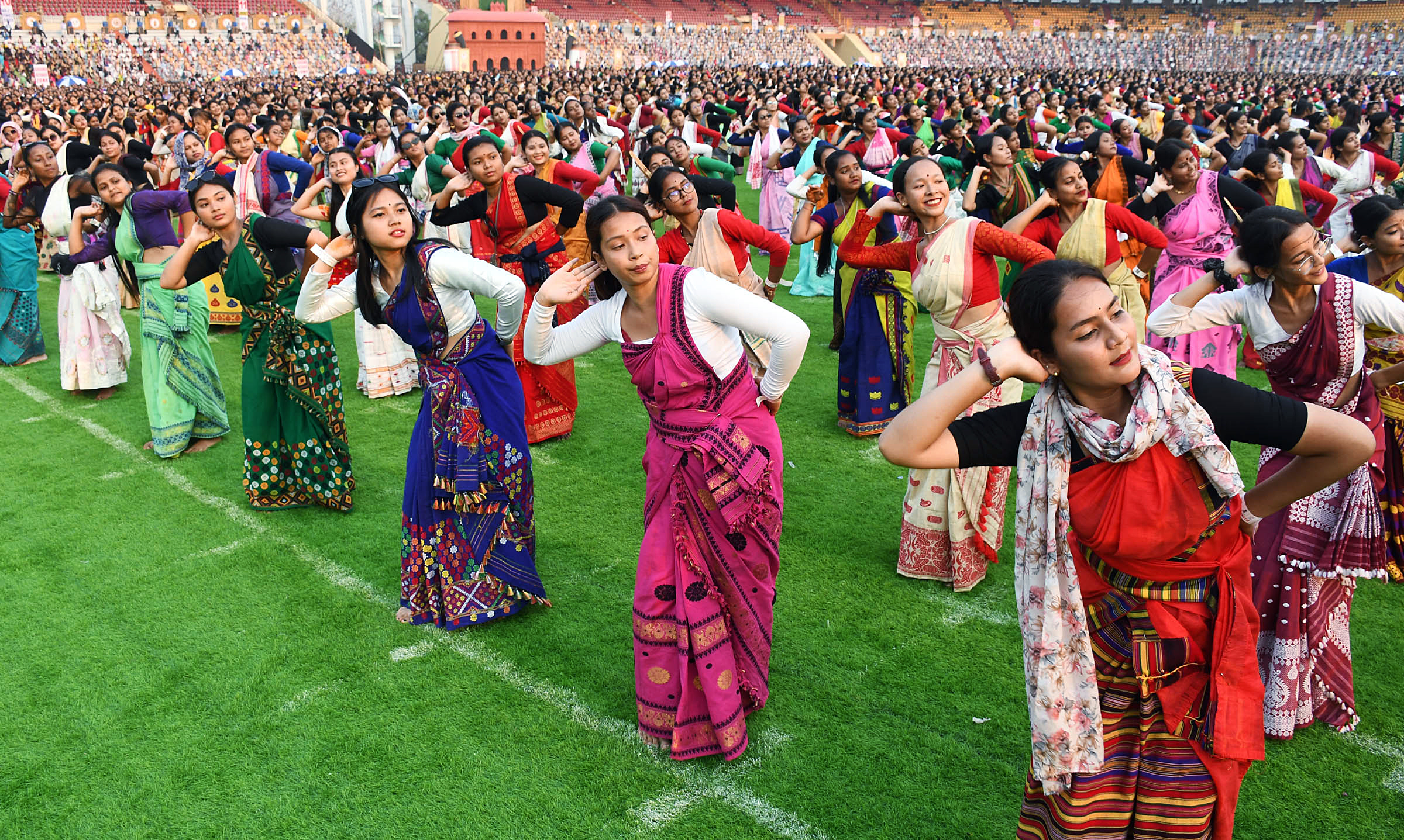 Bihu dancers perform during rehearsal for Guinness World Record event