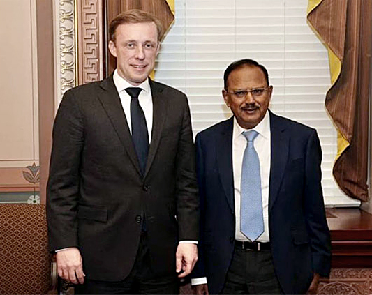 Ajit Doval, the national security adviser, met Jake Sullivan, Joe Biden’s national security adviser in the White House, on Sunday.