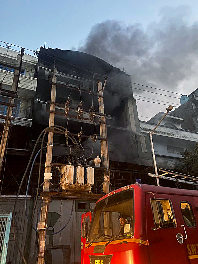 A fire breaks out at the shoes manufacturing factory in the Narela Industrial area