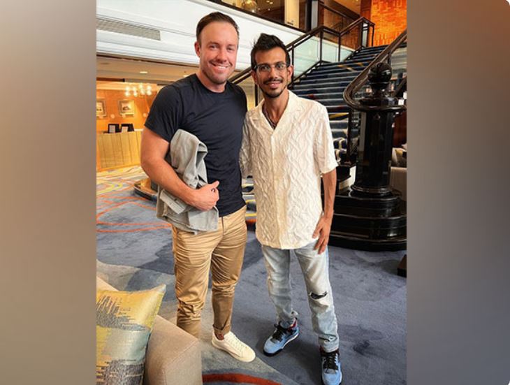 Yuzvendra Chahal meets his former RCB teammate, SA’s AB de Villiers