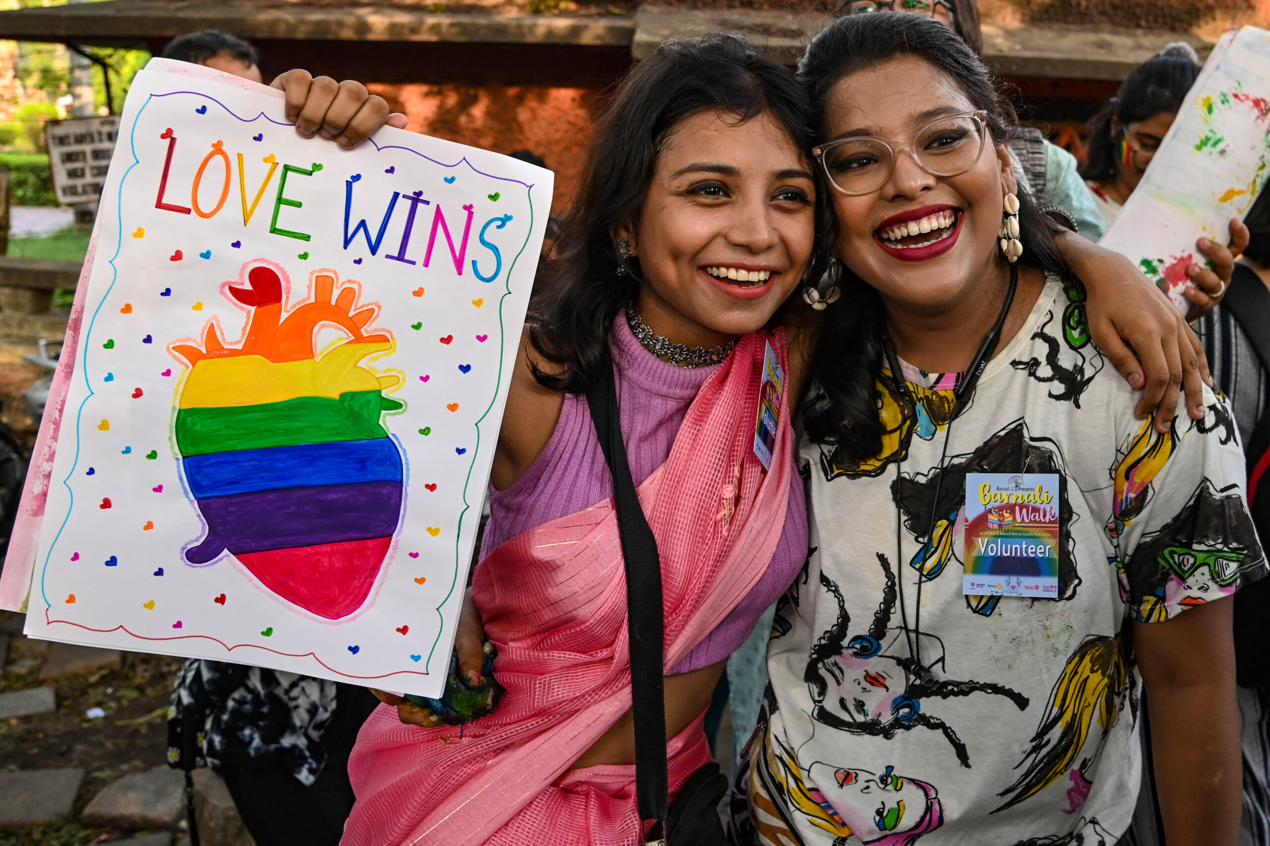 People from LGBT community and supporters participate in ‘Barnali Walk’, in Kolkata on Sunday.