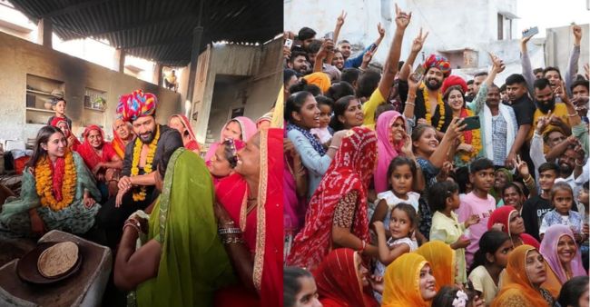 [Viral Pictures] Amid Zara Hatke Zara Bachke, Vicky Kaushal, Sara Ali Khan gossip with 170-member family in Rajasthan