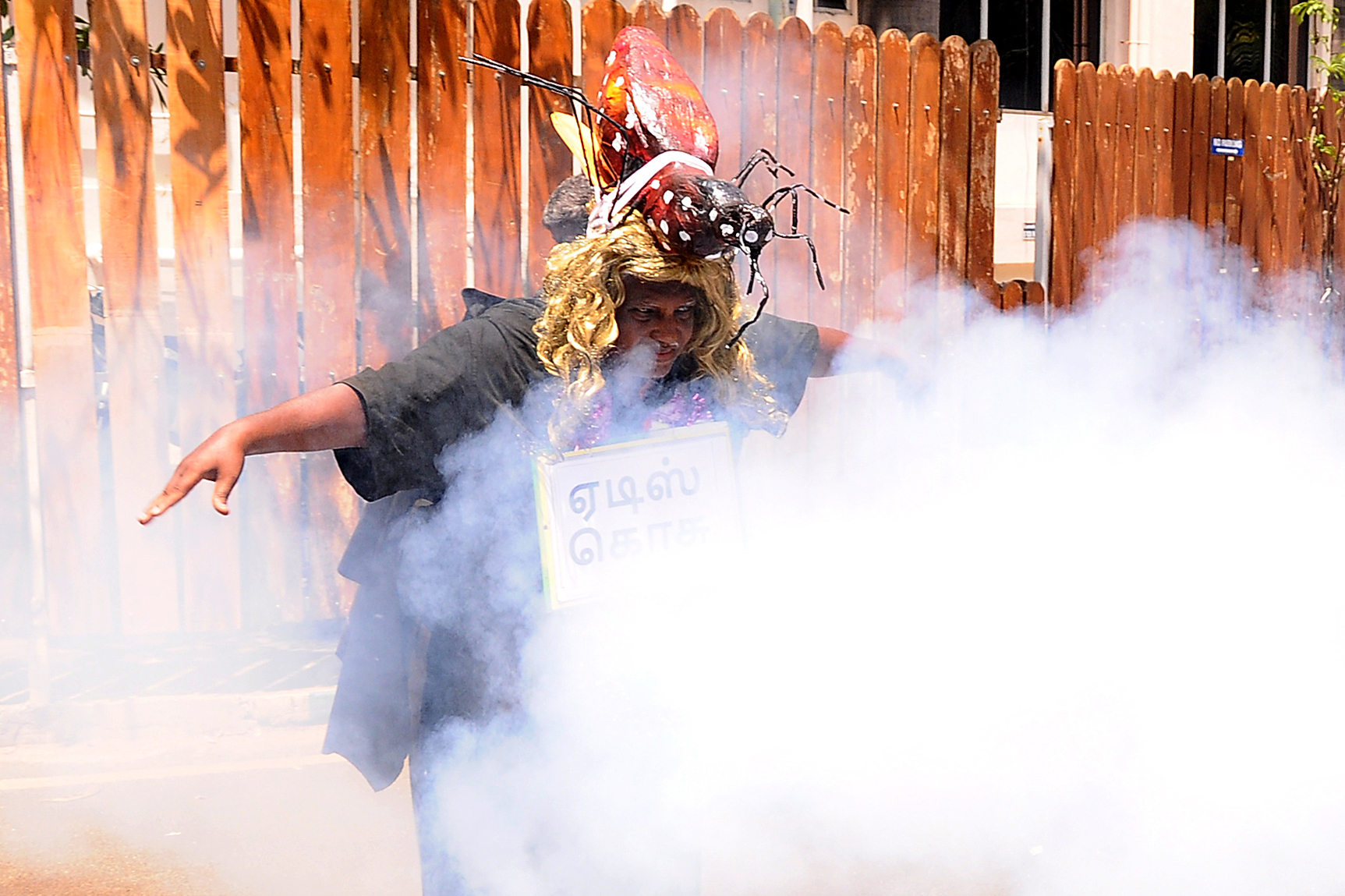 Artist dressed as mosquito during National Dengue Day