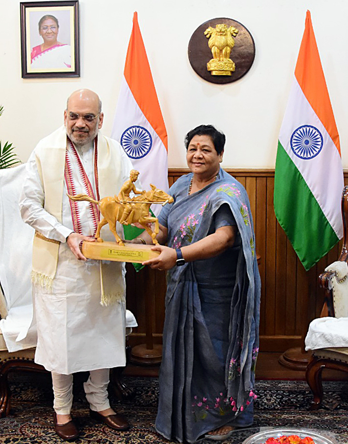 Union Home Minister Amit Shah meets with Manipur Governor Anusuiya Uikey, at Raj Bhavan, in Imphal