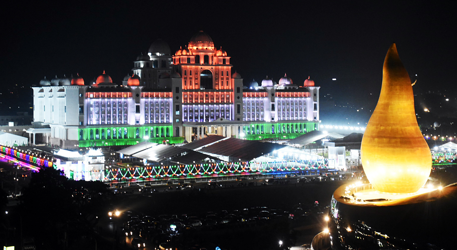 A view of illuminated Secretariat building on Telangana Formation Day in Hyderabad