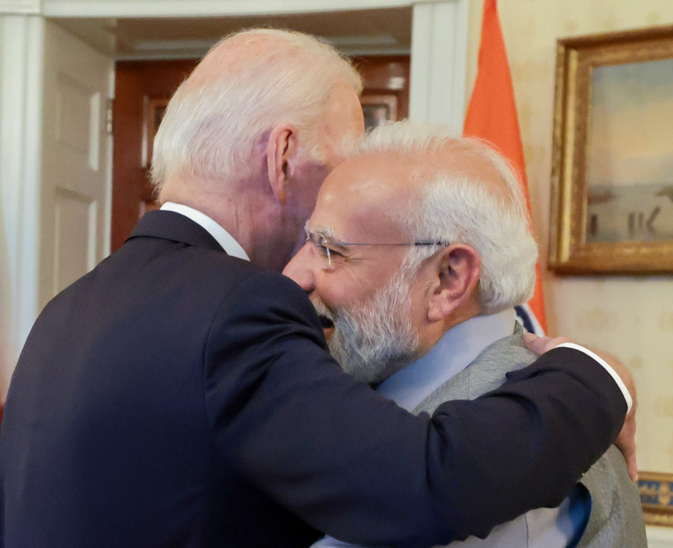 Prime Minister Narendra Modi and the U.S. President Joe Biden hugs each other