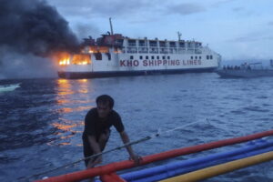 Philippine ferry carrying 120 people on board catches fire