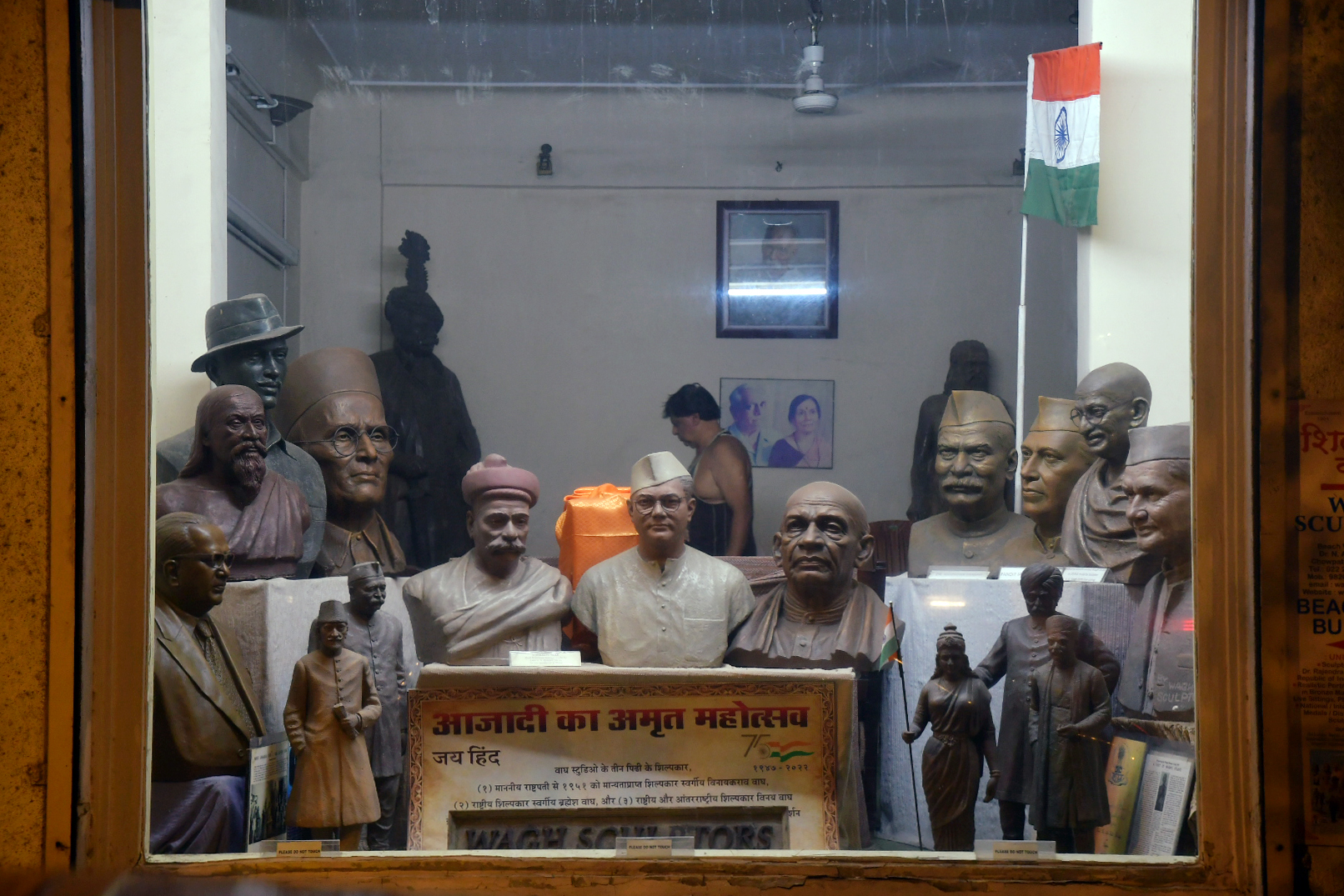 Sculptures of freedom fighters on display at a workshop in Girgaon