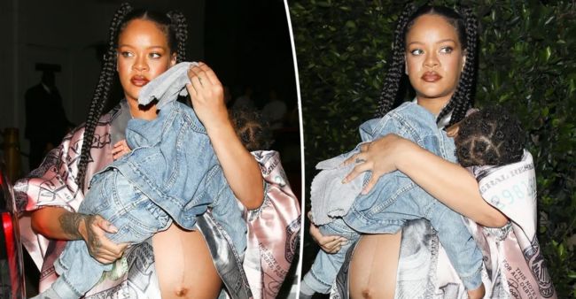 Mom-To-Be Rihanna Shows Off Baby Bump At Dinner With Son RZA