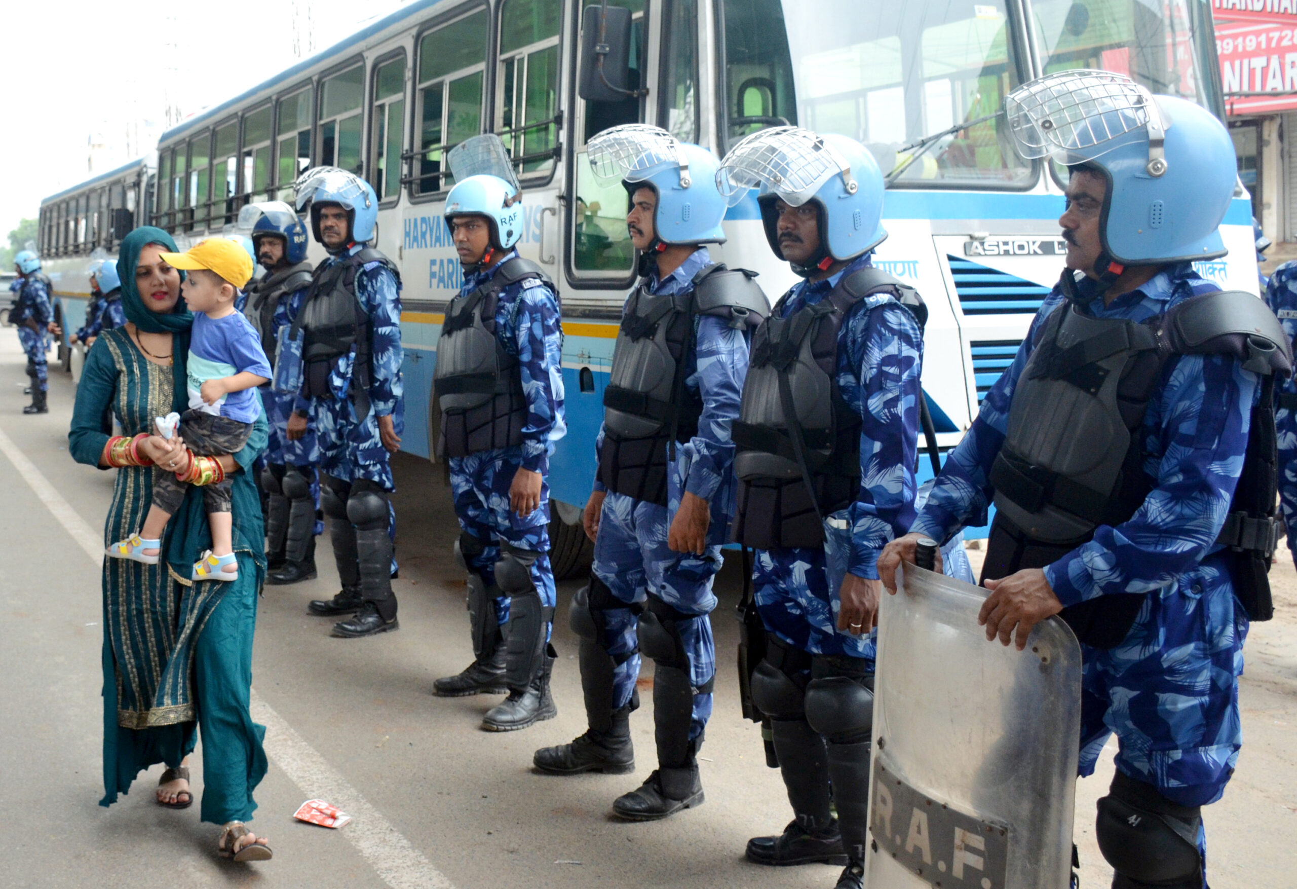 RAF personnel deployed to conduct a flag march at Badshahpur area