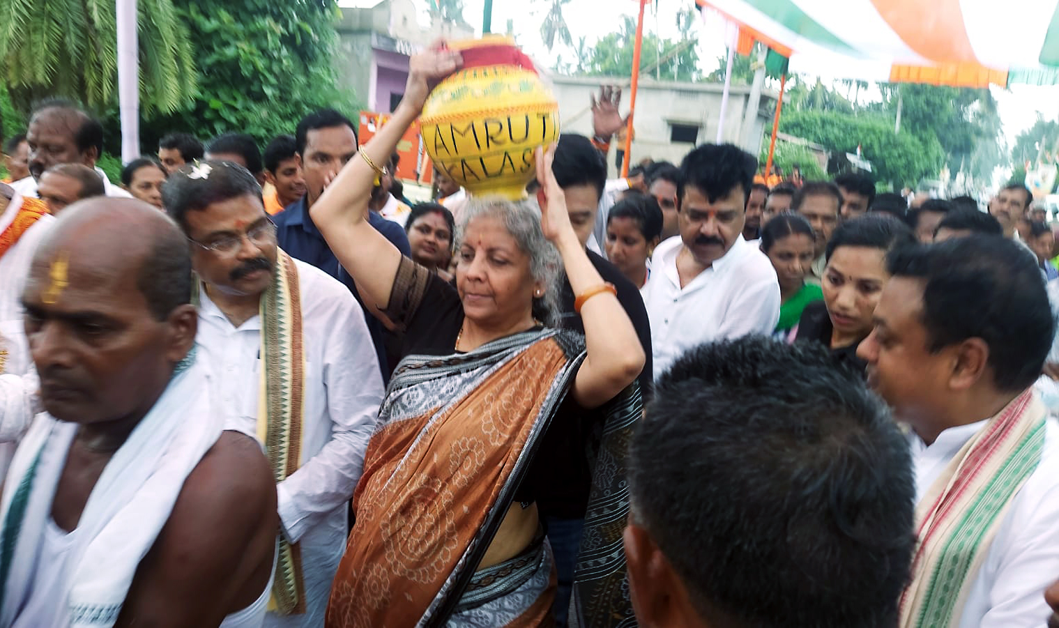 Union Finance Minister Nirmala Sitharaman during the ‘Amrit Kalash Yatra’