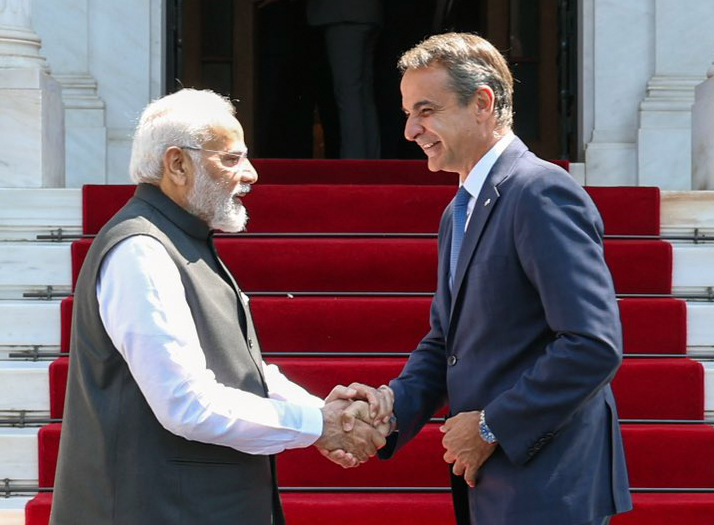 PM Narendra Modi arrives for bilateral talks with Greek PM Kyriakos Mitsotakis