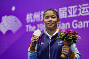 Roshibina Devi wins silver in women’s 60kg wushu