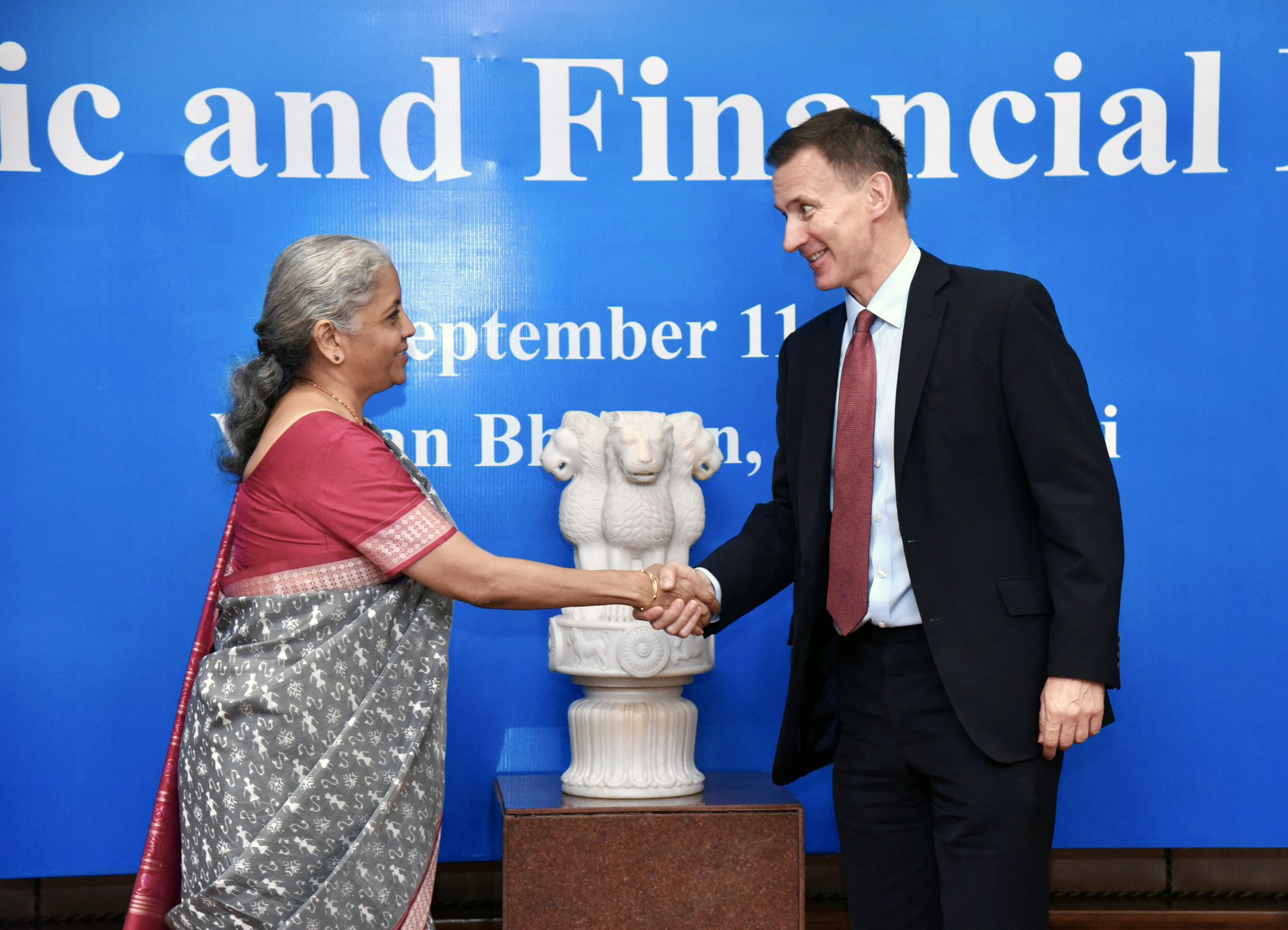 Nirmala Sitharaman and Jeremy Hunt during the 12th India-UK Economic and Financial Dialogue