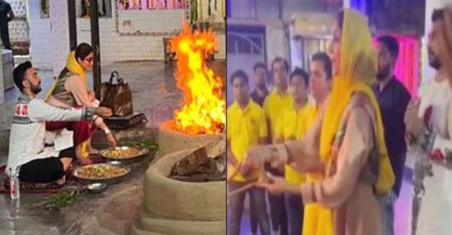 Shilpa Shetty And Raj Kundra Offer Prayers At Baglamukhi Mata Temple In Agra