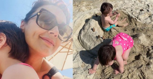 On The Beach, Preity Zinta Poses With Her Kids