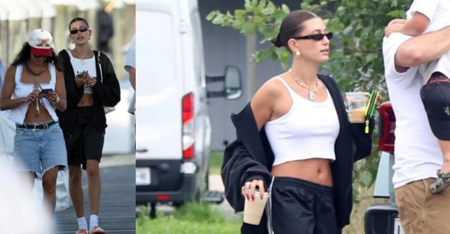 Hailey Bieber Channels Breezy Vibes In Crop Top During Hamptons Date 