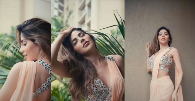 Nikki Tamboli Turns Heads In Sizzling Saree And Plunging Bralette