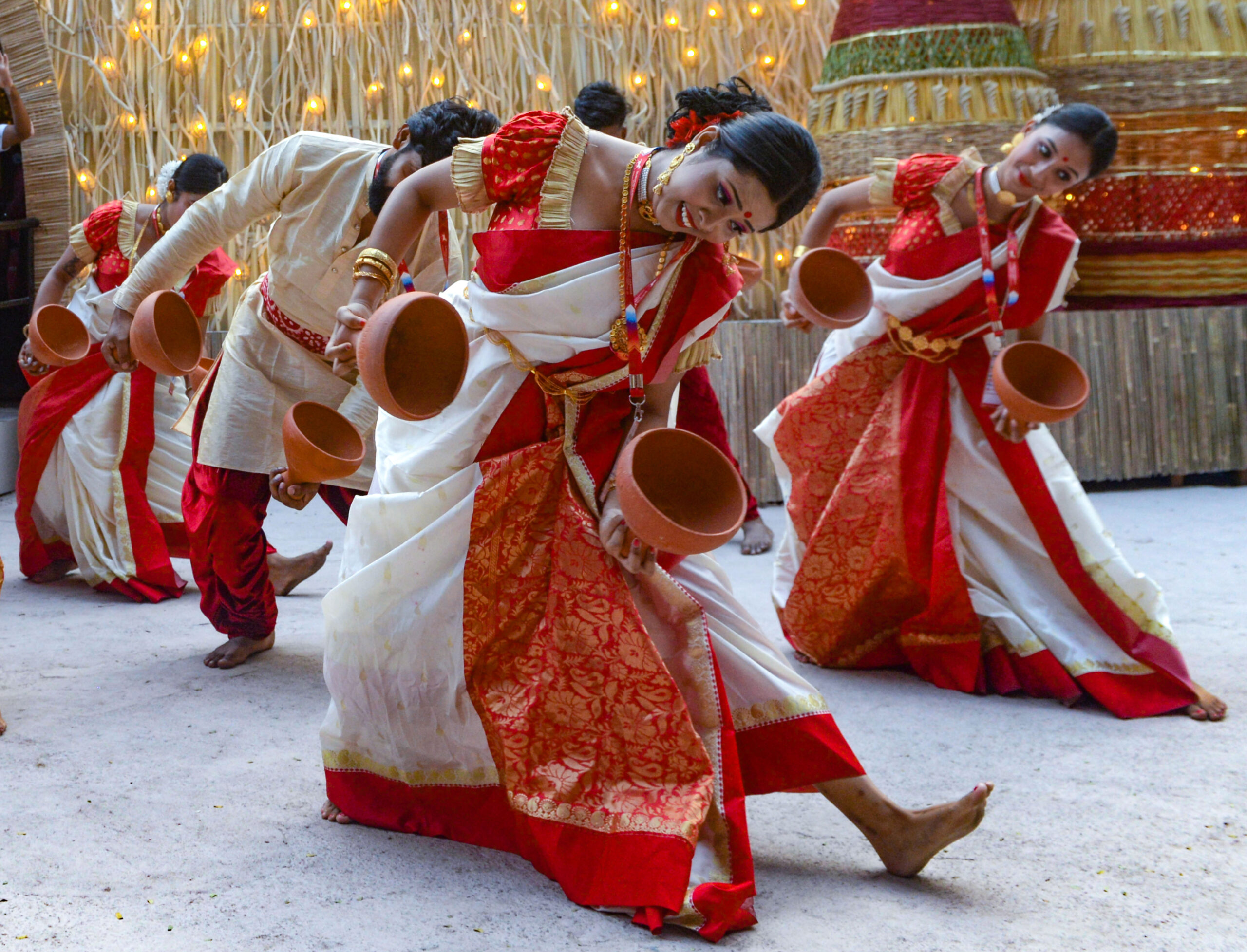 People perform ‘Dhunuchi dance’ in Suruchi Sangha community pandal