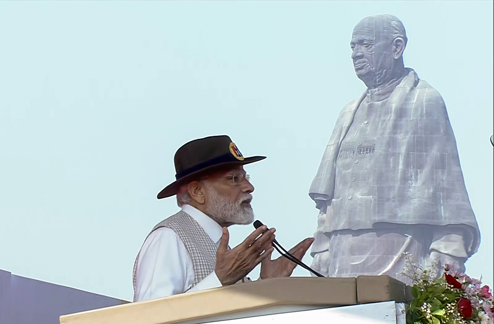 Prime Minister Narendra Modi addresses during the celebrations of National Unity Day
