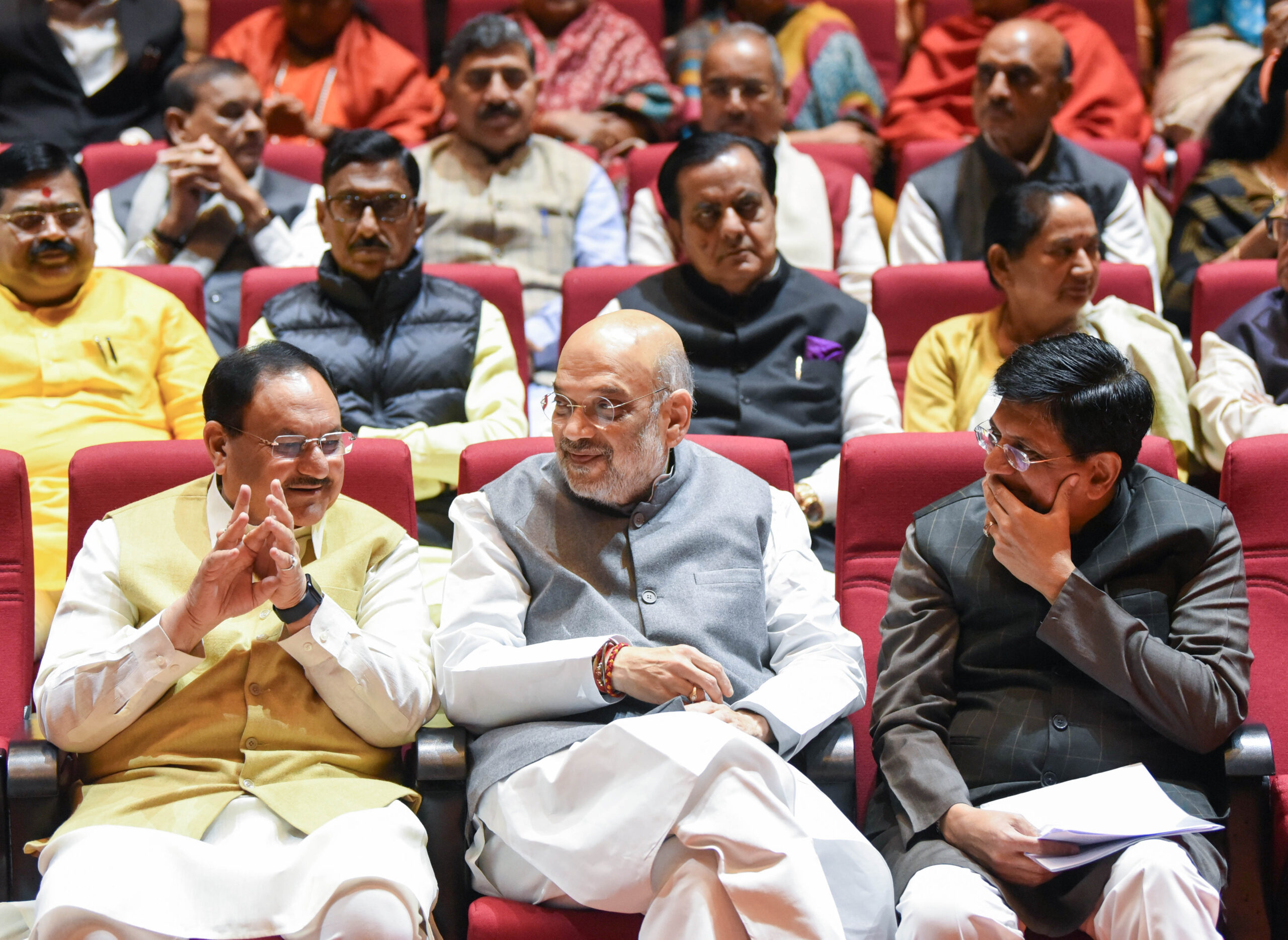 Amit Shah, JP Nadda, Piyush Goyal during the BJP Parliamentary Party meeting