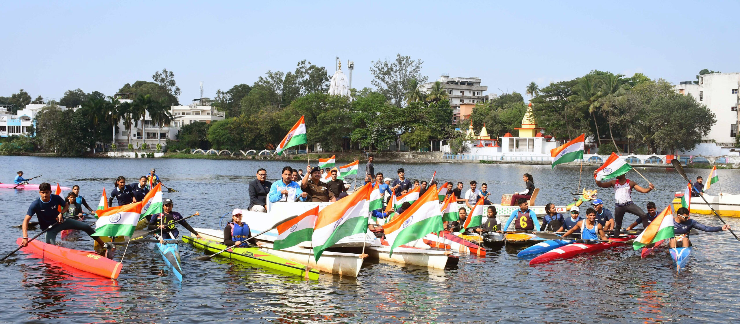 Participants take part in a boat rally ahead of the Khelo India Para Games 2023