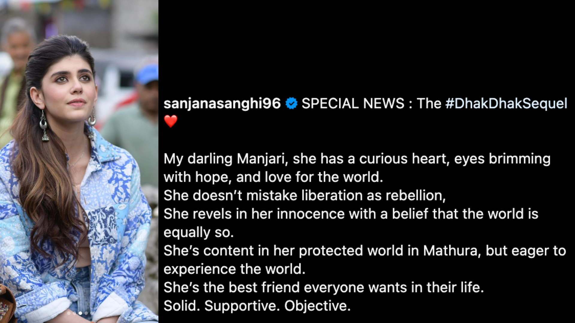 Sanjana Sanghi Unveils ‘Dhak Dhak’ Sequel, Promising Another Extraordinary Journey